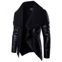 Fashion Buckle Irregular Artificial Leather PU Jacket for Men