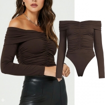 Fashion Off-the-shoulder Long Sleeve Ruched Bodysuit