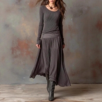 Fashion Crew Neck Long Sleeve Texture Dress