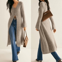 Fashion V-neck Long Sleeve Front Button Knitted Cardigan