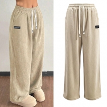 Casual Drawstring Elastic Waist Straight-cut Pants