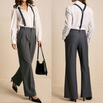 Vintage Two-piece Set Consist of White Blouse and Gray Suspender Pants