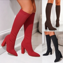 Fashion Pointed Toe Block Heeled Elastic Boots