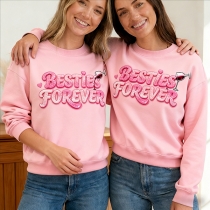 Fashion Crew Neck Long Sleeve Besties Forever Printed Sweatshirt for Best Friends