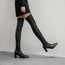 Fashion Square Toe Block Heeled Artificial Leather PU Over-the-knee Boots
