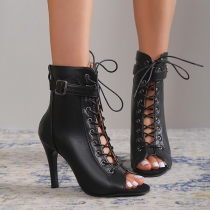 Fashion Open-toe Lace-up Side Buckle High-heeled Sandals