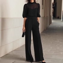 Fashion Three-piece Set Consist of Cami Top, Semi-through Shirt and Wide-leg Pants