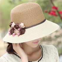 Fashion 3D Flowers Contrast Color Straw Hat Sun Hat
