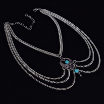 Retro Ethnic Style Hollow Out Turquoise Pendant Arm Chain Bracelet
