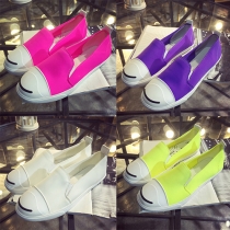 Fashion Contrast Color Round Toe Flat Heel Canvas Shoes