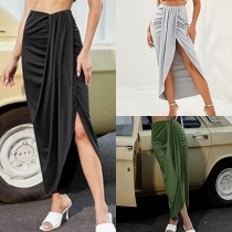Fashion Solid Color High Waist Irregular Hem Bust Skirt