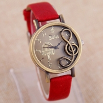 Retro PU Leather Watch Band Musical Note Round Dial Quartz Watch