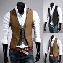 Fashion Contrast Color Slim Fit Mock Two-piece Men Vest (Size Run Big）