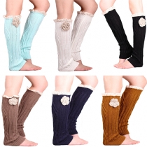 Fashion Solid Color Lace Spliced 3D Flower Knit Over The Knee Socks