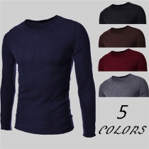 Fashion Solid Color Long Sleeve Round Neck Men's Knit Tops
