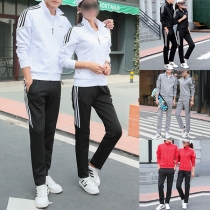 Fashion Solid Color Long Sleeve Stand Collar Couple Sports Suit