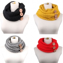 Fashion Solid Color Buttons Warm Knit Infinity Scarf