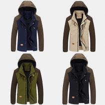 Fashion Contrast Color Long Sleeve Hooded Men's Warm Jacket