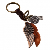 Punk Style Alloy Wing Pendant Braided Keychain