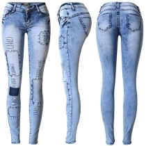 Fashion High Waist Ripped Stretch Jeans