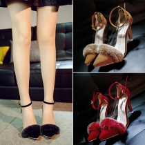 Sexy Pointed Toe Faux Fur Spliced High-heeled Shoes