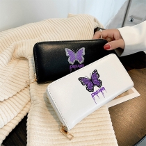Fashion Solid Color Butterfly Printed Long Wallet