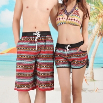Fashion Printed Elastic Waist Couple Beach Shorts