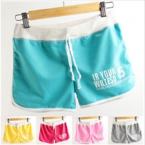 Fashion Contrast Color Letters Printed Sports Shorts