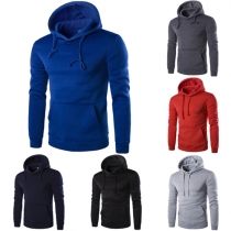 Casual Style Solid Color Front Pocket Hooded Long Sleeve Men's Sweatshirt