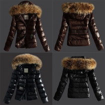 Fashion Stand Collar Detachable Floky Short Hoodie Coat