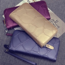 Elegant Solid Color Stone Printed Zipper PU Wallet For Women