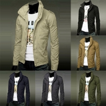 Fashion Solid Color Stand Collar Long Sleeve Slim Fit Men's Jacket