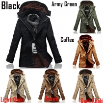 Fashion Solid Color Long Sleeve Hooded Front Zipper Men's Padded Coat