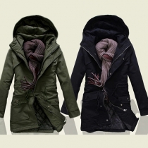 Trendy Solid Color Front Zipper Hooded Long Sleeve Men's Warm Padded Coat