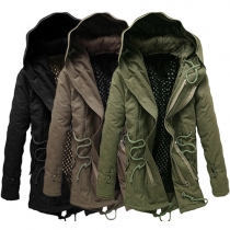Casual Style Solid Color Double-layer Zipper Long Sleeve Hooded Men's Padded Coat