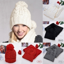 Stylish Solid Color Knitted Hat and Scarf Two-piece Set