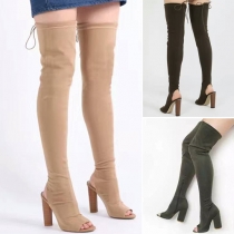 Fashion Solid Color Peep Toe High-heeled Over The Knee Boots