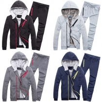 Casual Style Front Zipper Long Sleeve Hooded Sweatshirt + Pants Men's Two-piece Set