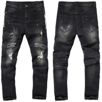 Fashion Side Zipper Ripped Slim Fit Men's Jeans