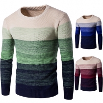 Fashion Contrast Color Long Sleeve Round Neck Men's Sweater