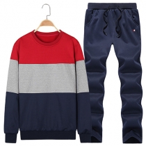 Fashion Contrast Color Sweatshirt + Pants Men's Sports Suit