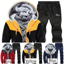 Fashion Contrast Color Long Sleeve Hooded Plush Lined Men's Sports Suit