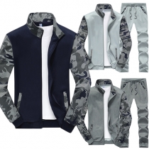 Fashion Camouflage Printed Long Sleeve Sweatshirt + Casual Pants Men's Sports Suit