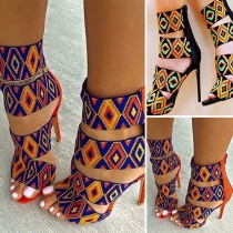 Fashion Geometric Printing High-heeled Open Toe Sandals