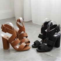 Retro Style Open Toe Thick High-heeled Sandals