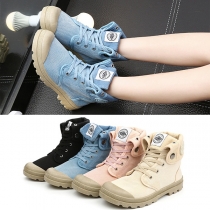 Retro Style Round Toe Lace-up High-cut Canvas Shoes