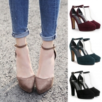 Elegant Pointed-toe Thick High-heeled Ankle Strap Shoes
