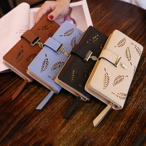 Fashion Solid Color Hollow Out Leaf Long Wallet for Women