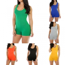 Fashion Solid Color Sleeveless Round Neck Slim Fit Romper
