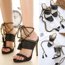Sexy Chain Lace-up Open-toe High-heeled Sandals